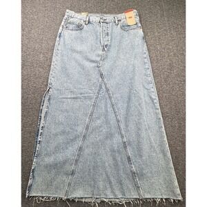 Levi's Icon Long Maxi Jean Skirt Side Slit Button Fly Womens Sz 32 Light New